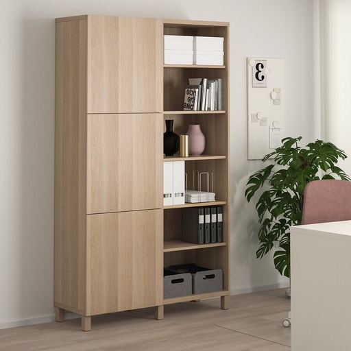 IKEA BESTA Storage Combination with Doors, White Stained Oak Effect,120x42x202 cm