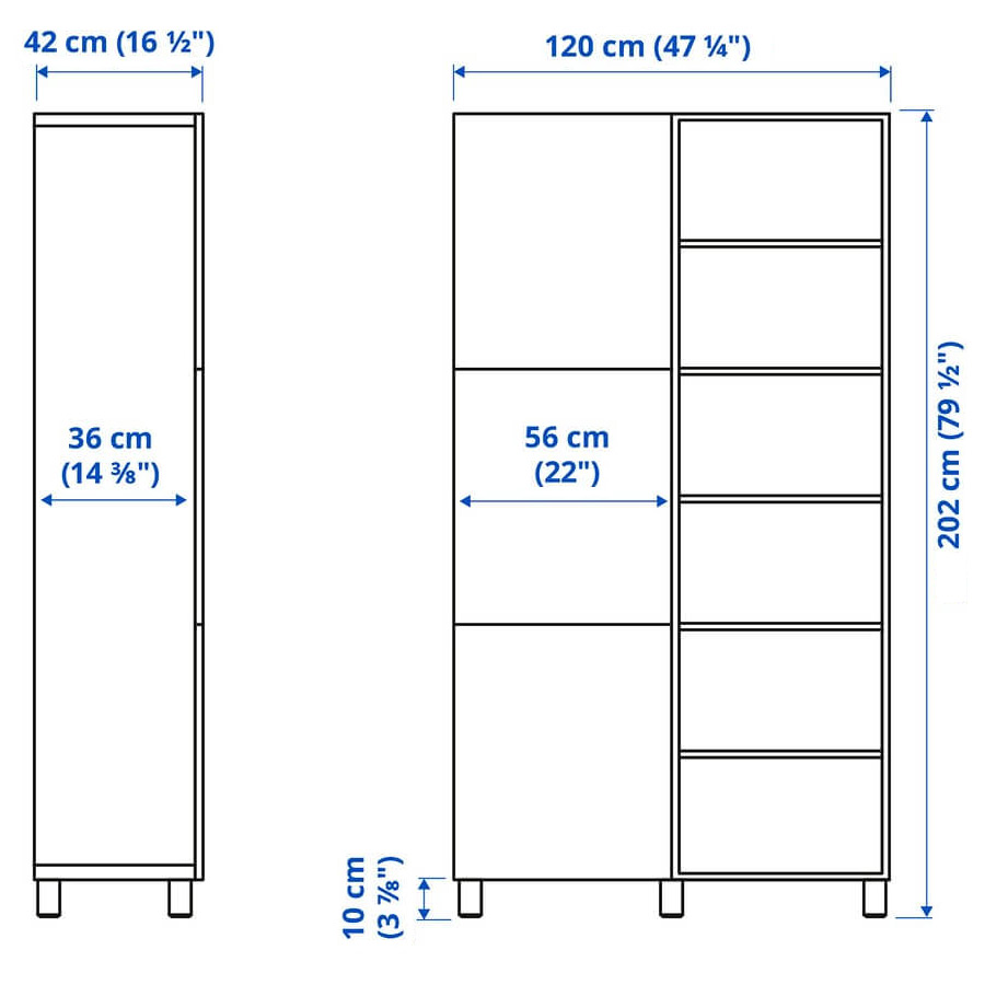 BESTA Storage Combination with Doors, White Stained Oak Effect,120x42x202 cm