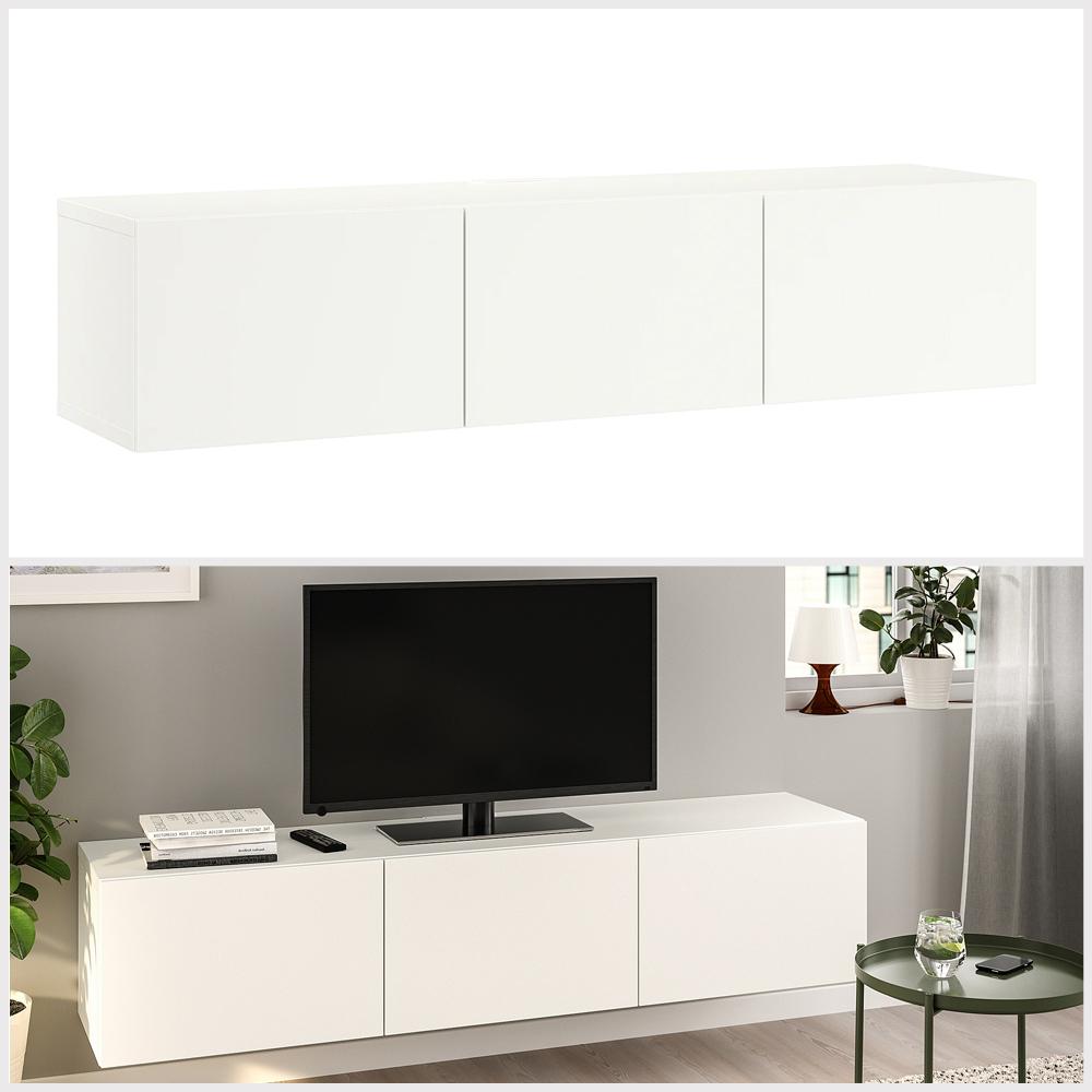 BESTA TV Bench with Doors, White, Lappviken White,180X42X38cm