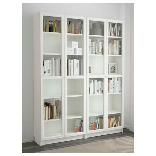 BILLY - OXBERG Bookcase, White, Glass,160x30x202 cm