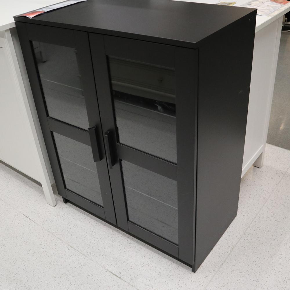 BRIMNES Cabinet with Doors, Glass-Black 78X95 cm