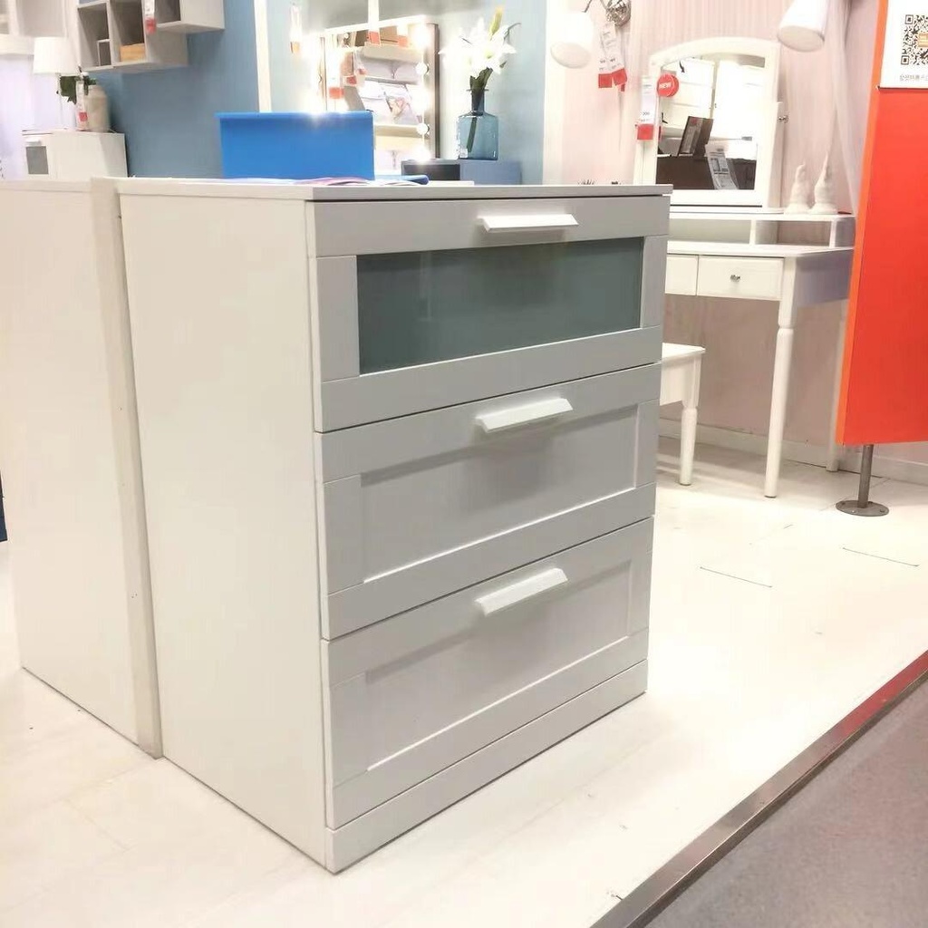 BRIMNES Chest of 3 Drawers, White, Frosted Glass, 78X95 cm