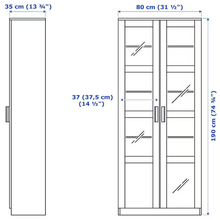 BRIMNES Glass-Door Cabinet, White 80X190 cm