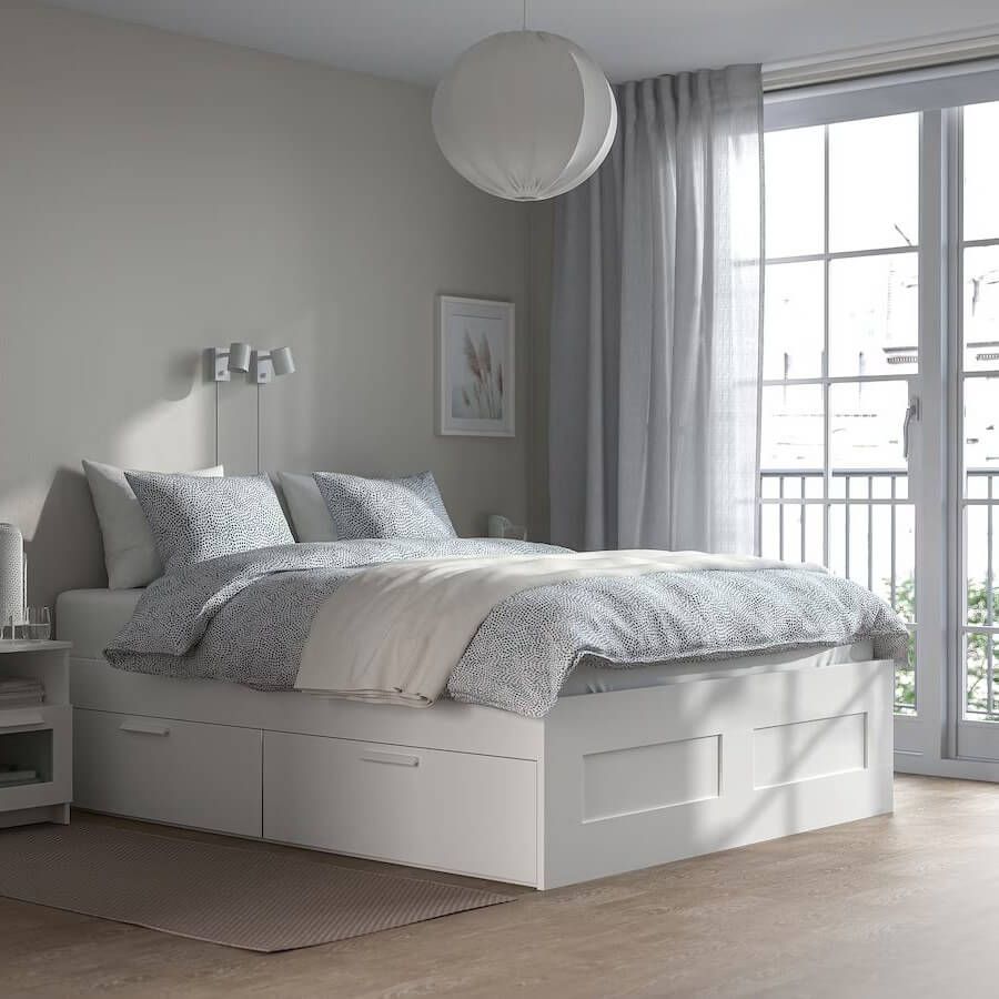 BRIMNES Queen Bed Frame| Storage Boxes| White| Luroy