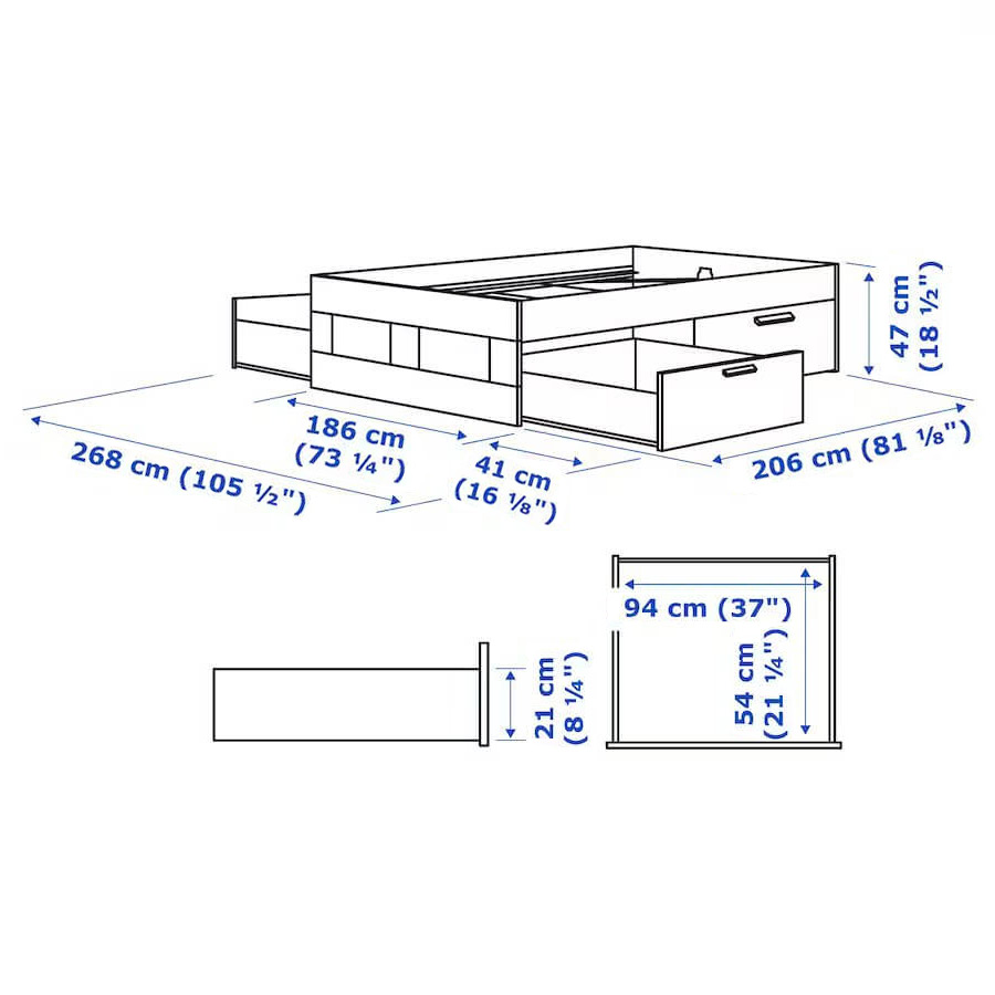 BRIMNES bed frame with storage white/Luröy 180x200 cm