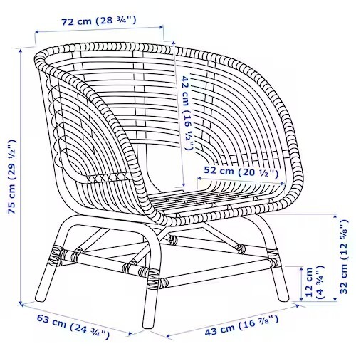 BUSKBO Armchair, Rattan (no Cushion)