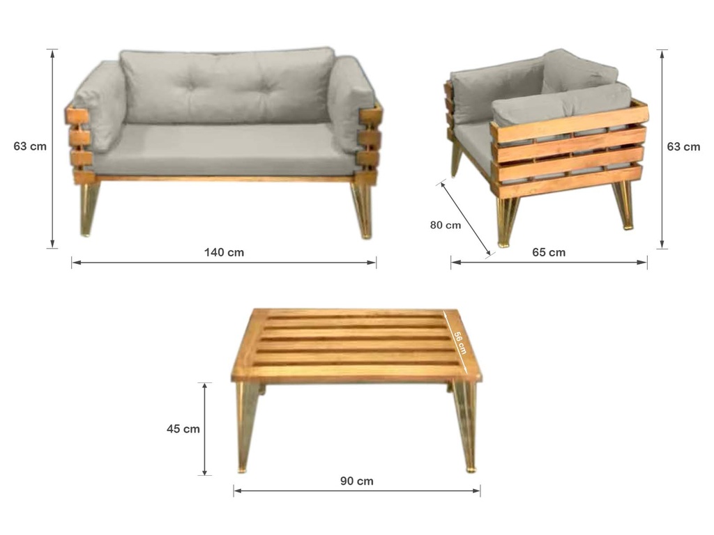 Idiya DOVER indoor/ covered Outdoor Sofa set With One Coffee Table, Light Grey