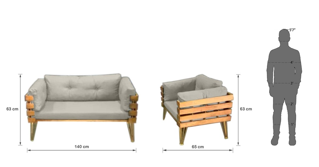 Idiya DOVER indoor/ covered Outdoor Sofa set With One Coffee Table, Light Grey