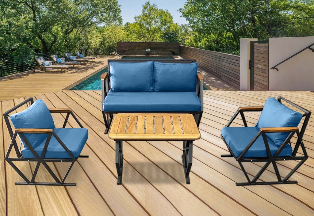 IDIYA COMPTON INDOOR/ COVERED OUTDOOR SOFA SET WITH COFFEE TABLE, Blue