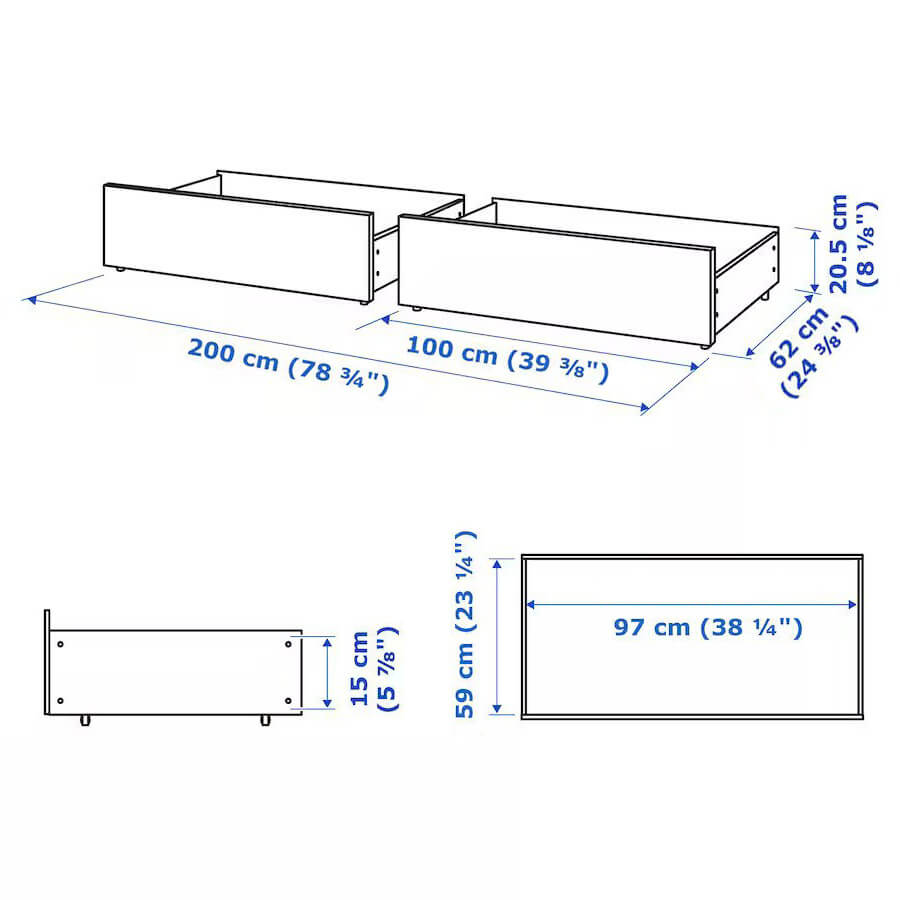 MALM Bed Storage Box for High Bed Frame, White Stained Oak Veneer - 2 Pack