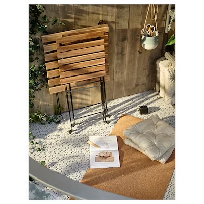 TARNOtable+2 Chairs, Outdoor, Black Acacia, Steel Grey-Brown Stained