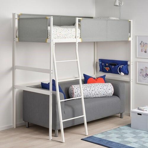 Vitval Loft Bed Frame, White, Light Grey-