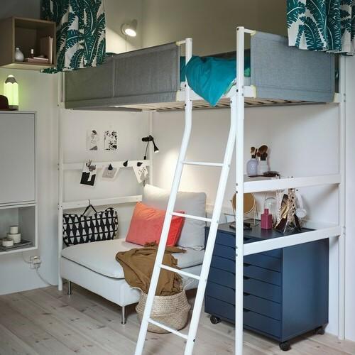 IKEA Vitval Loft Bed Frame, White, Light Grey-