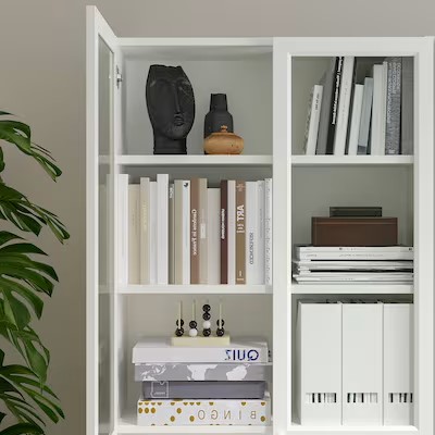 BILLY Bookcase with Panel-Glass Doors, White,80x30x202 cm