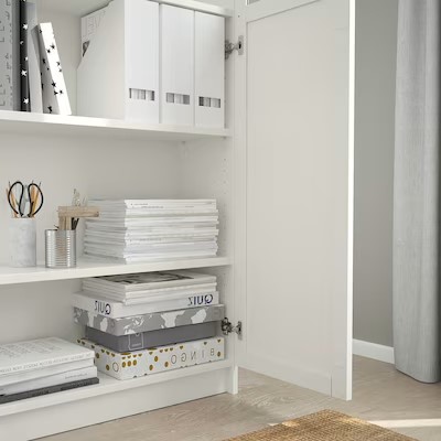 BILLY Bookcase with Panel-Glass Doors, White,80x30x202 cm