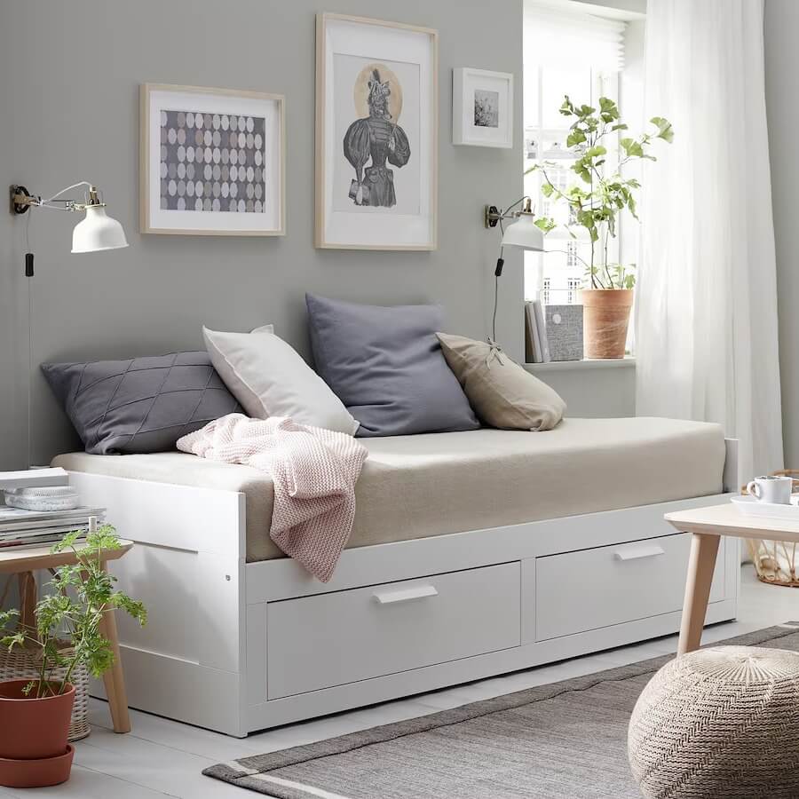 BRIMNES Day-Bed Frame with 2 Drawers, White (No Mattress)