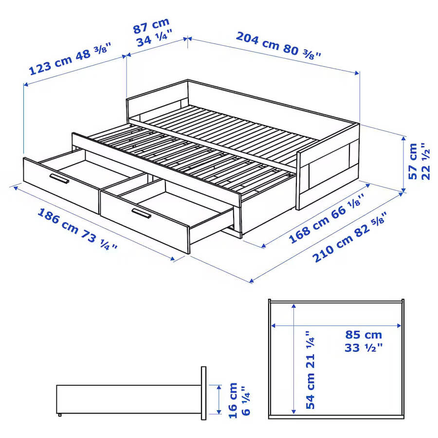 BRIMNES Day-Bed Frame with 2 Drawers, White (No Mattress)