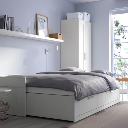 IKEA BRIMNES day-bed w 2 drawers-2 mattresses white-Afjall firm 80x200 cm