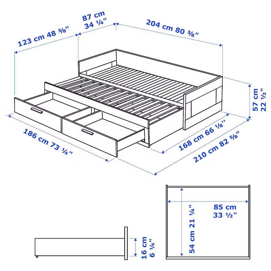 BRIMNES day-bed w 2 drawers-2 mattresses white-Asvang firm 80x200 cm