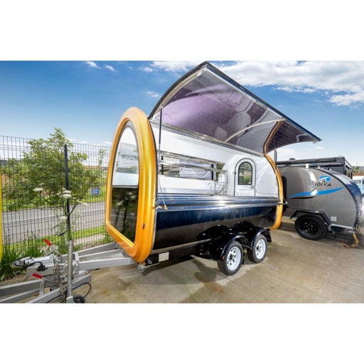 HALMSTAD Food Trailer with Sink, Cash Drawer, Under Counter Refrigerator