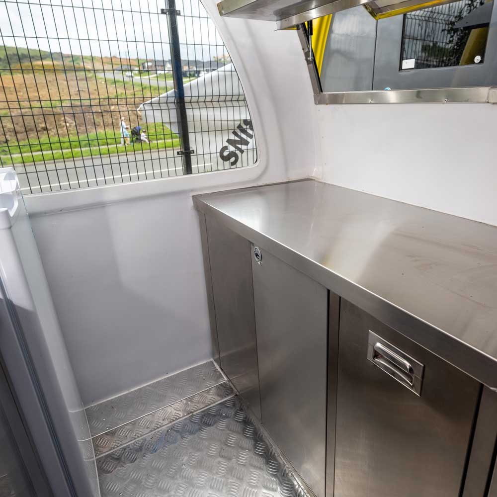 HALMSTAD Food Trailer with Sink, Cash Drawer, Under Counter Refrigerator