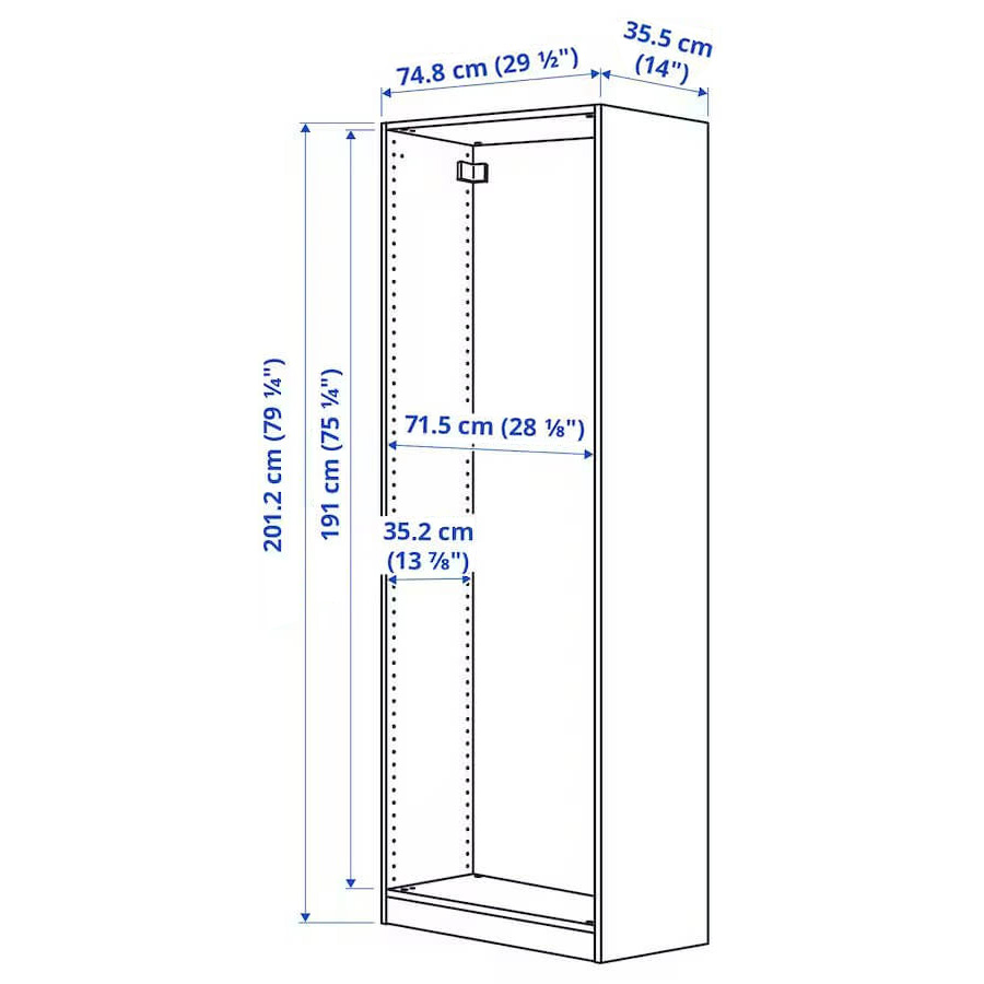 PAX Wardrobe Frame, White,75X35X201 cm