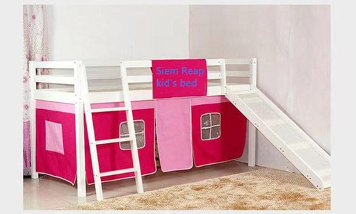 Siem Reap Pine Cabin Bed with Slid and Pink Tent