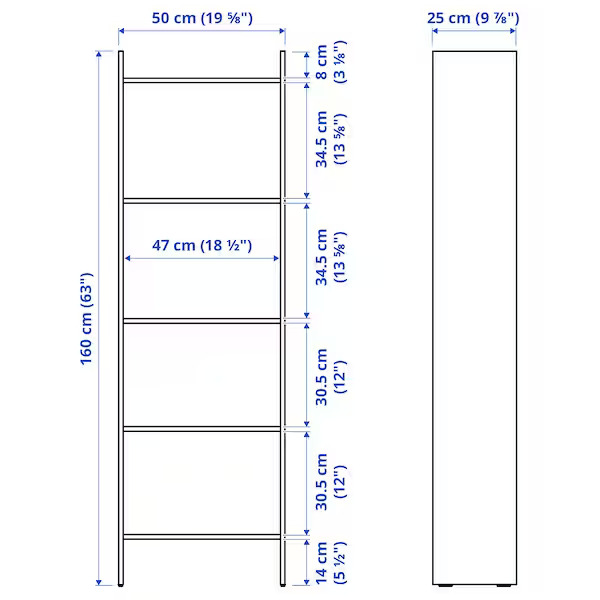 BAGGEBO Bookcase, white, 50x25x160 cm