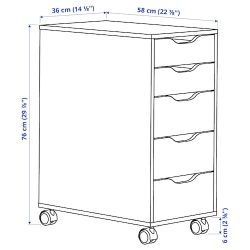 ALEX drawer unit on castors white/black 36x76 cm