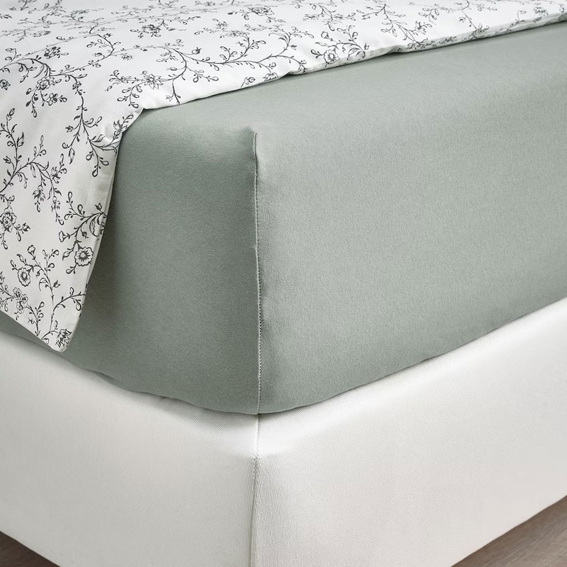 VÅRVIAL fitted sheet grey-green 120x200 cm