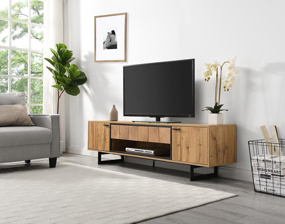 NEVADA tv stand with 2 doors and 1 drawer mdf with oak paper metal legs with power coating
