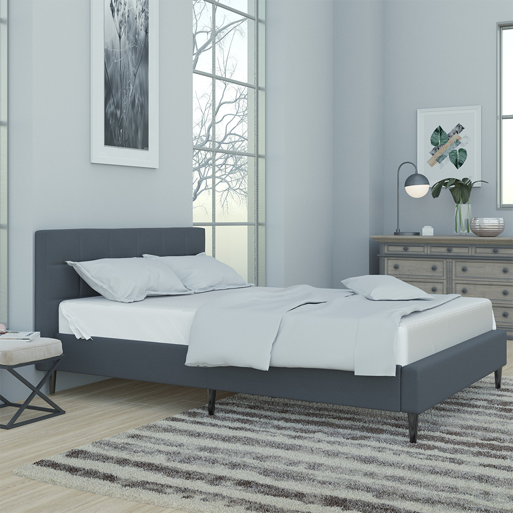 Idiya FREETOWN QueBed Frame| Upholstered| Grey| High Headboard