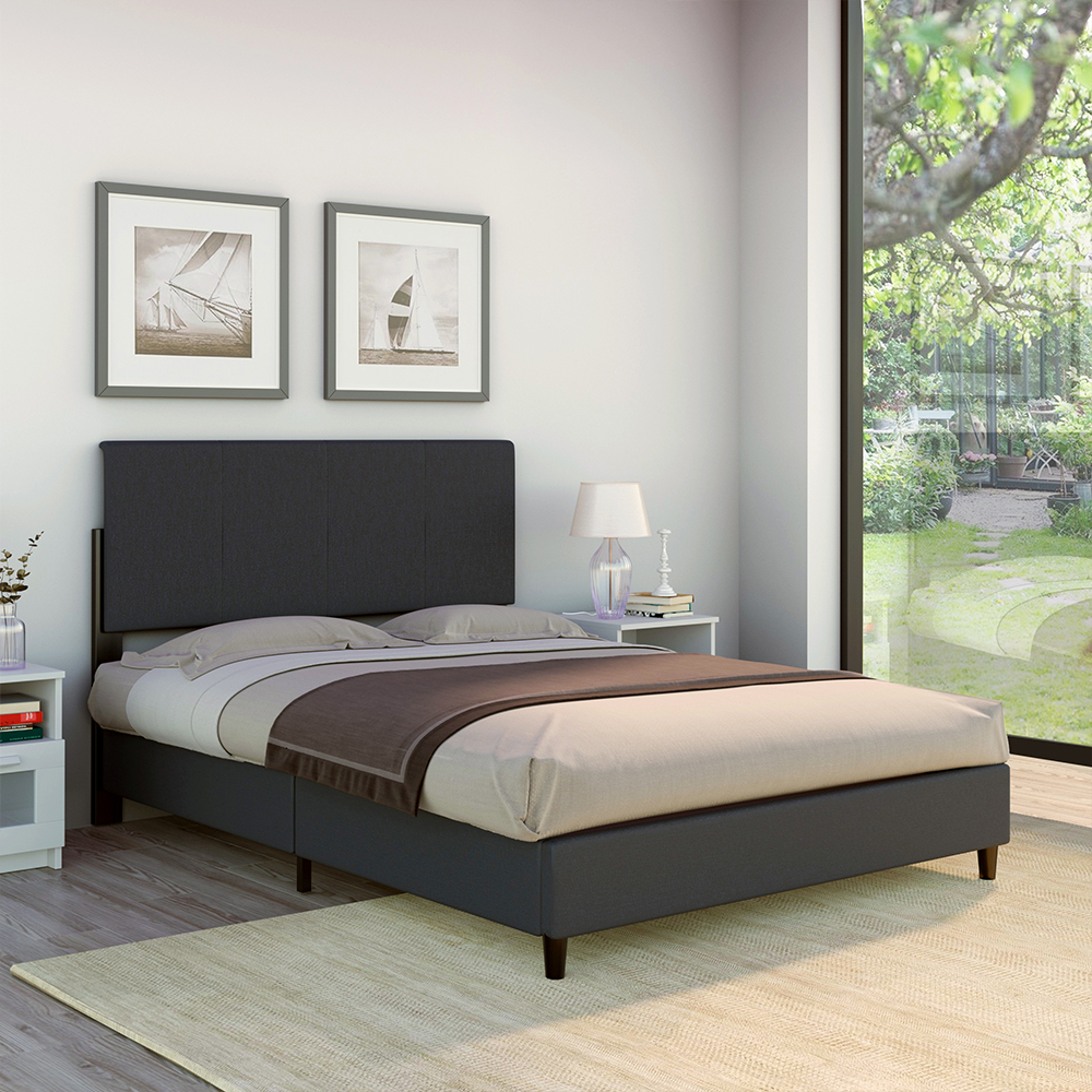 Idiya GABORONE Queen Bed Frame| Upholstered| Grey| High Headboard