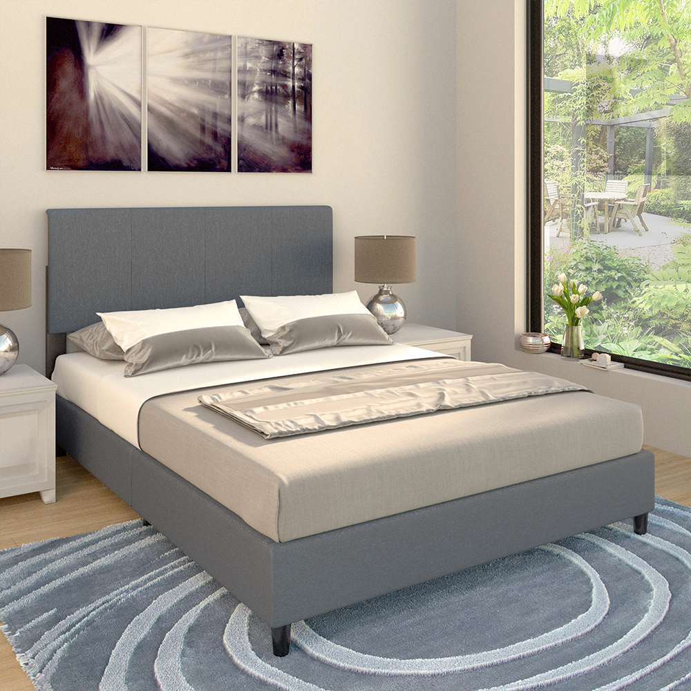 Idiya GABORONE Queen Bed Frame| Upholstered| Grey| High Headboard