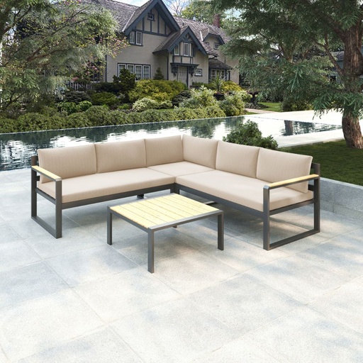 Oneida Outdoor Sofa Set, Black-Beige