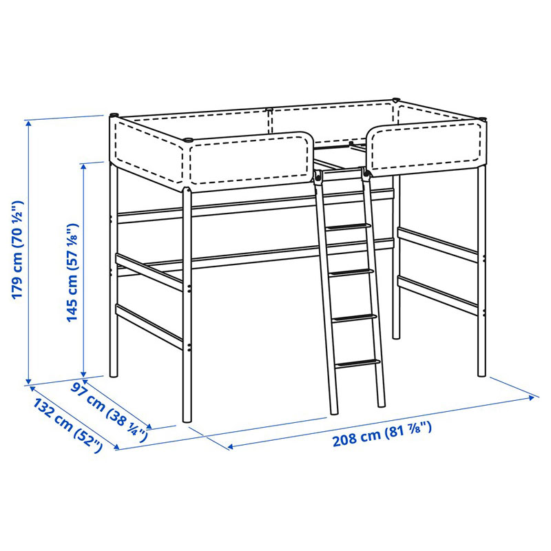 Tuffing Loft Bed Frame Dark Grey 90X200 cm