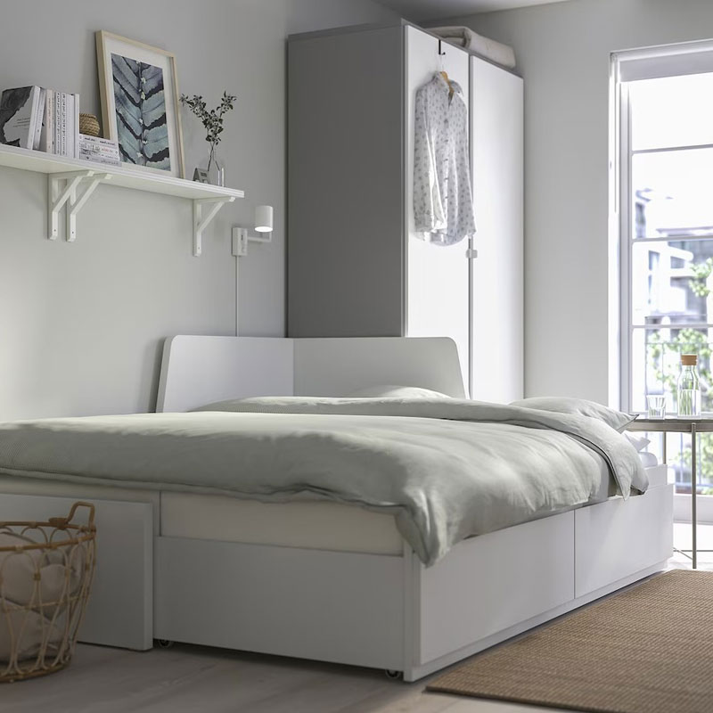 FLEKKE Daybed Frame + 2 Drawers, White,80x200cm