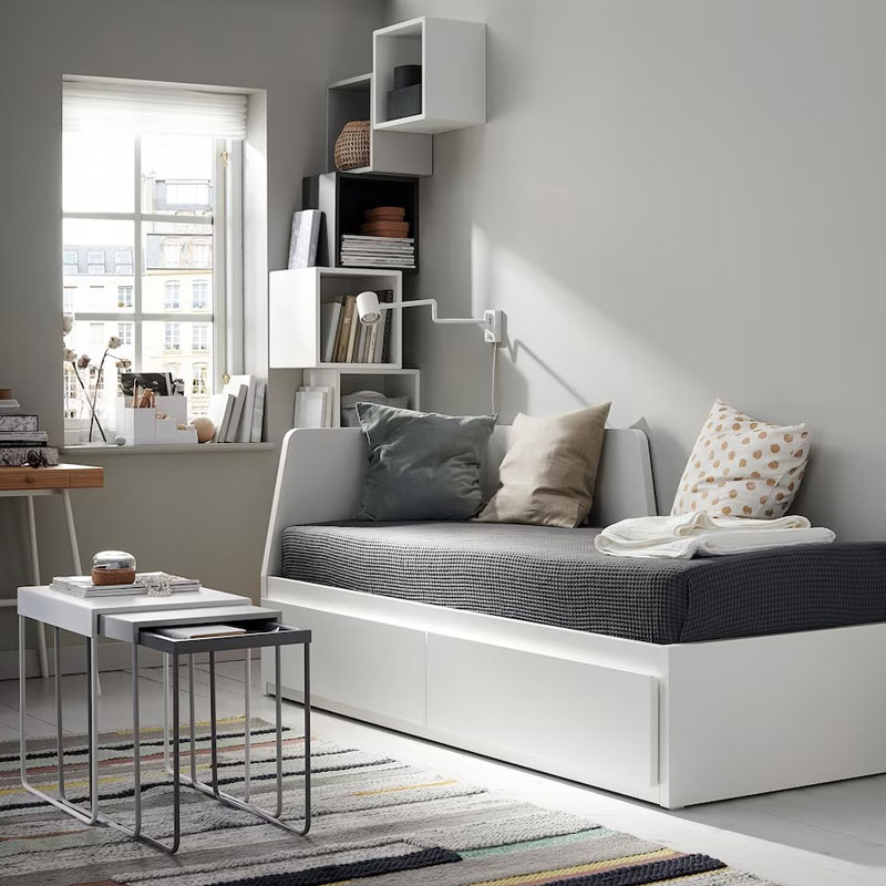 FLEKKE Daybed Frame + 2 Drawers, White,80x200cm