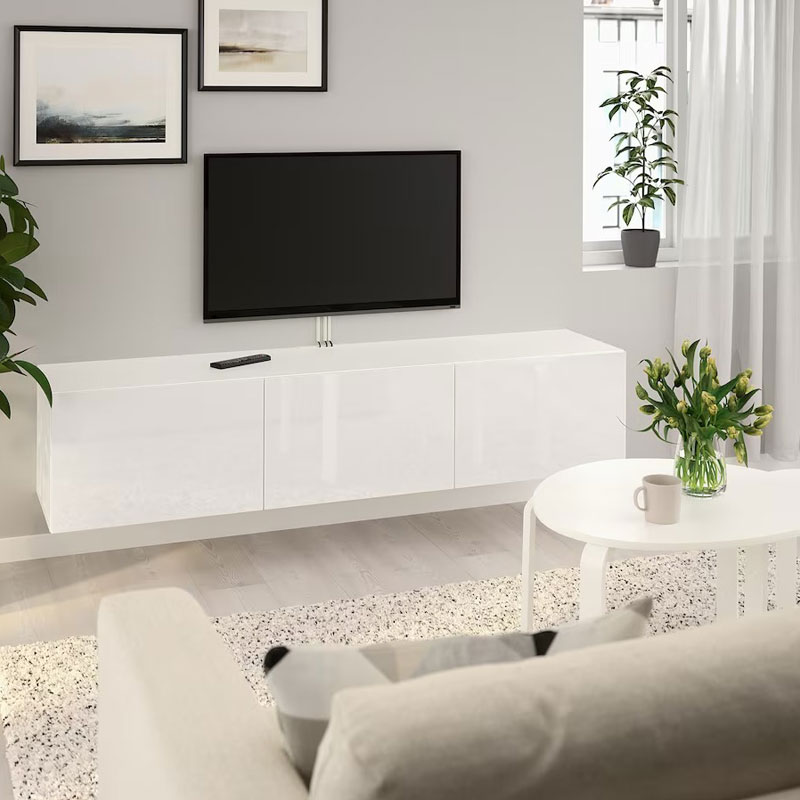 Ikea BESTA TV bench with doors white/Selsviken high-gloss/white 180x42x38 cm