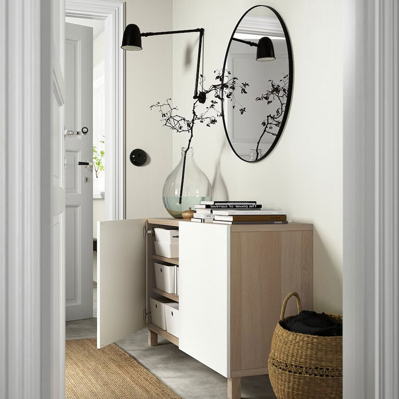 Ikea BESTA storage combination with doors white stained oak effect/Laxviken/Stubbarp white 120x42x74 cm