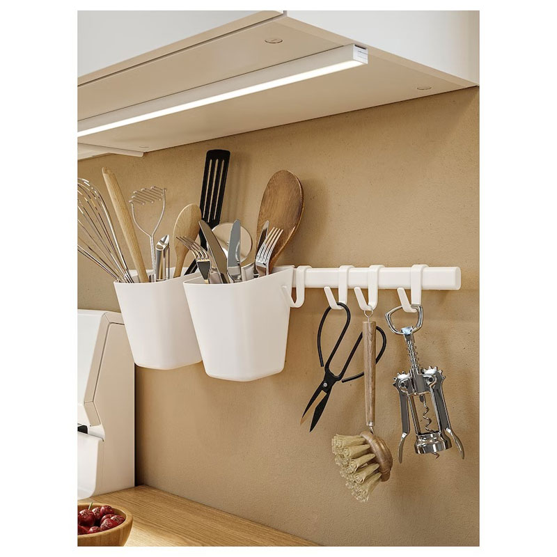 SUNNERSTA rail with 4 hooks and 2 containers white