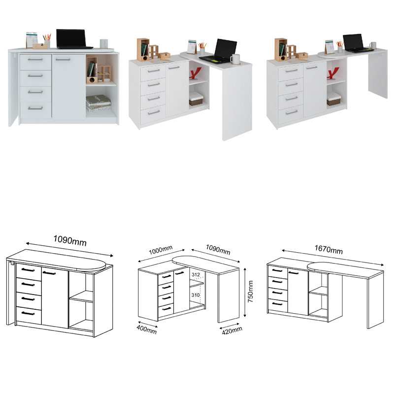  Rondonopolis 1100 Desk - White large