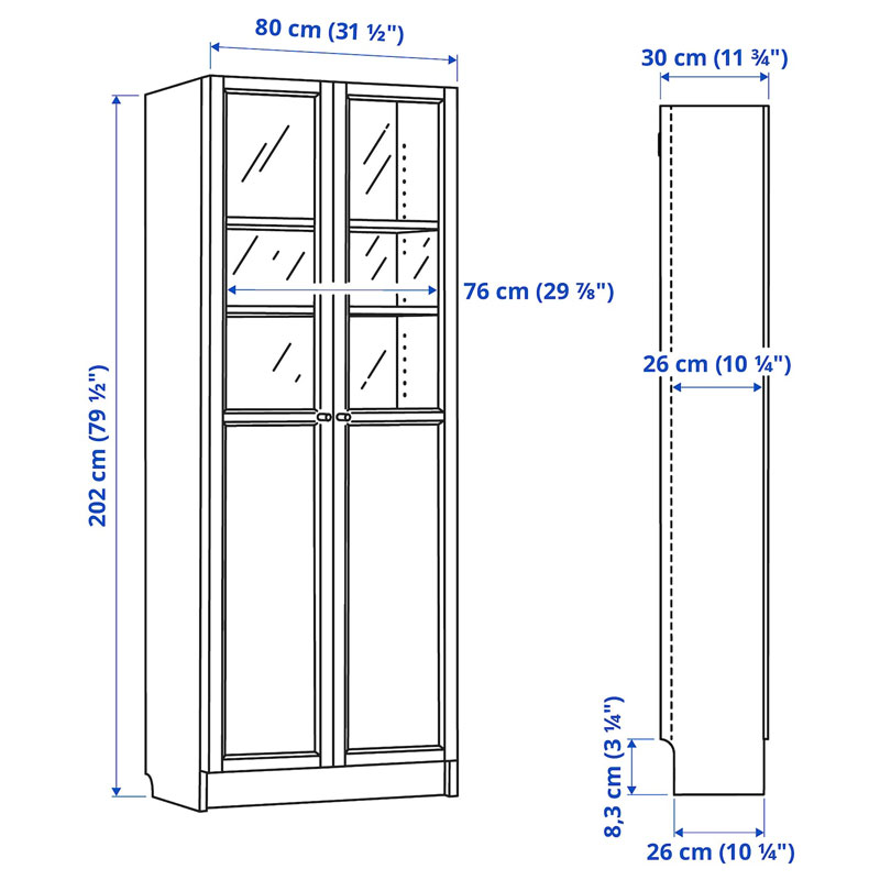 [894.836.36] BILLY / OXBERG Bookcase with Panel/Glass Doors, Oak Effect, 80x30x202 cm