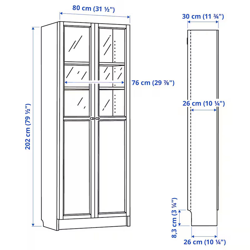 [794.836.32] BILLY / OXBERG Bookcase with Panel/Glass Doors, Birch Effect, 80x30x202 cm