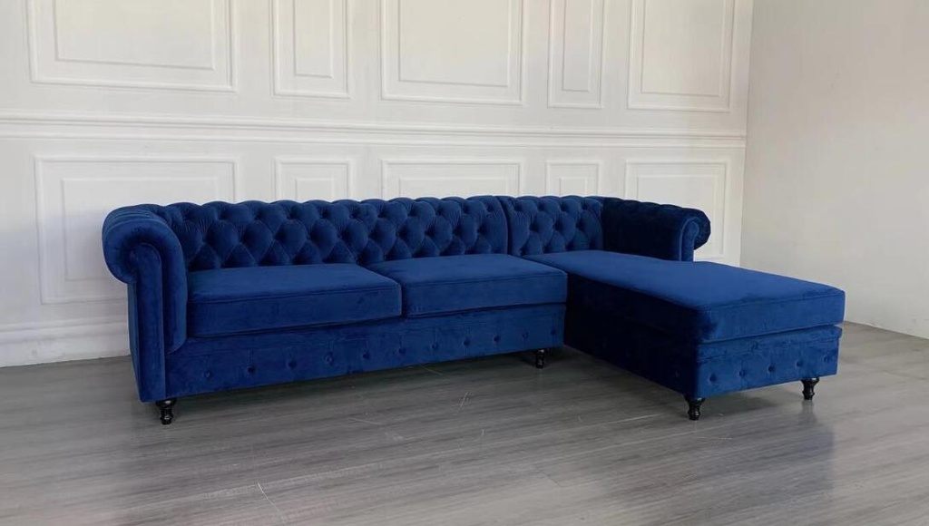 Richmond chesterfield L shape sofa,royal blue