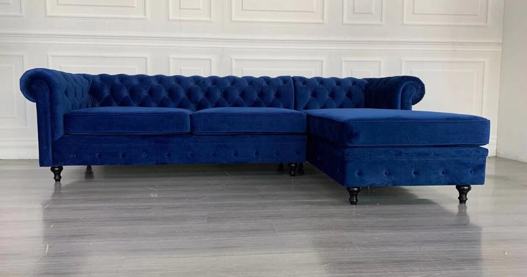 Richmond chesterfield L shape sofa,royal blue