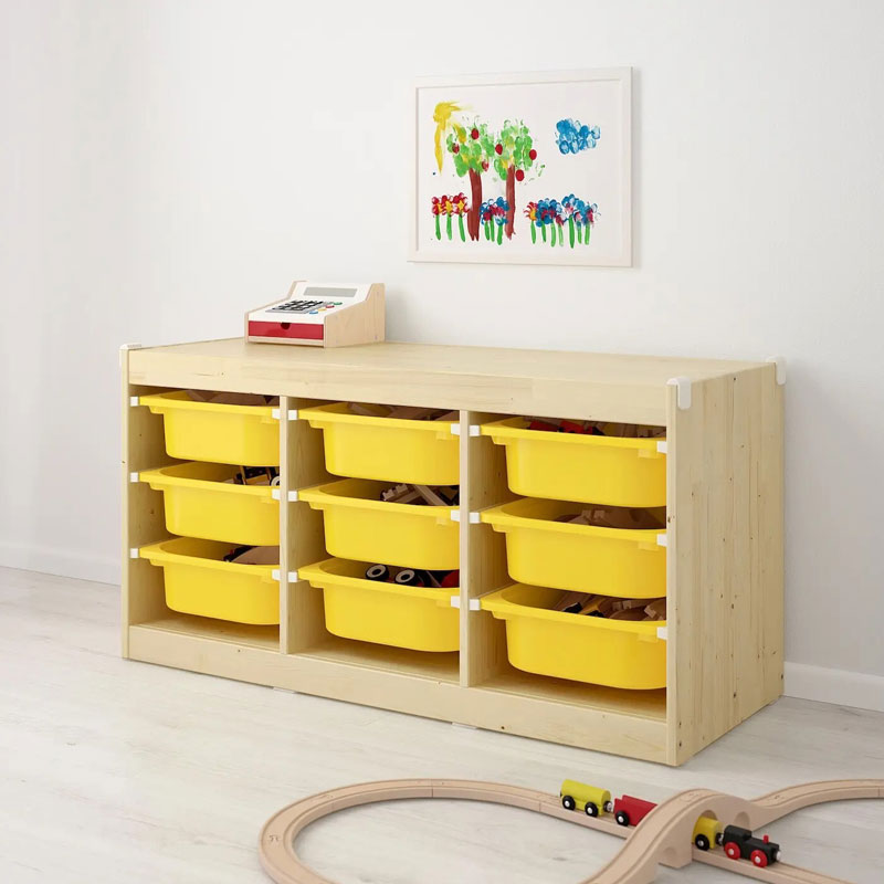 [992.266.65] TROFAST storage combination with boxes light white stained pine/yellow 99x44x52 cm