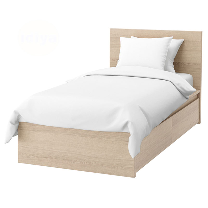 [192.009.52] MALM Bed Frame, High, W 2 Storage Boxes, White Stained Oak Veneer, Luröy