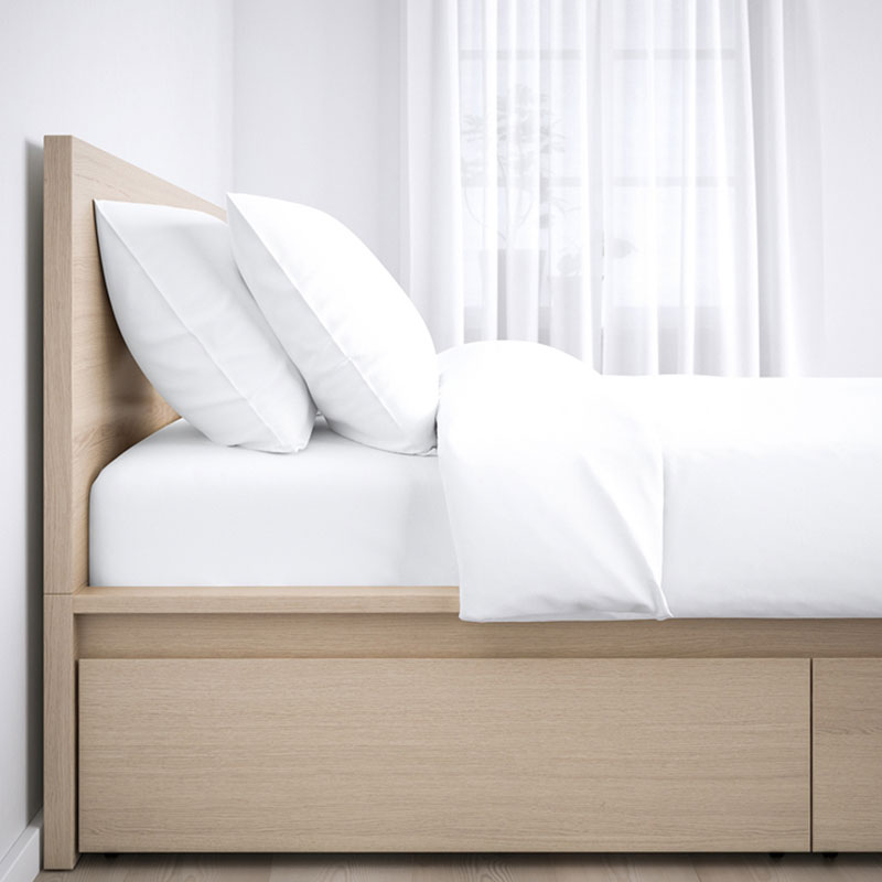 [192.009.52] MALM Bed Frame, High, W 2 Storage Boxes, White Stained Oak Veneer, Luröy