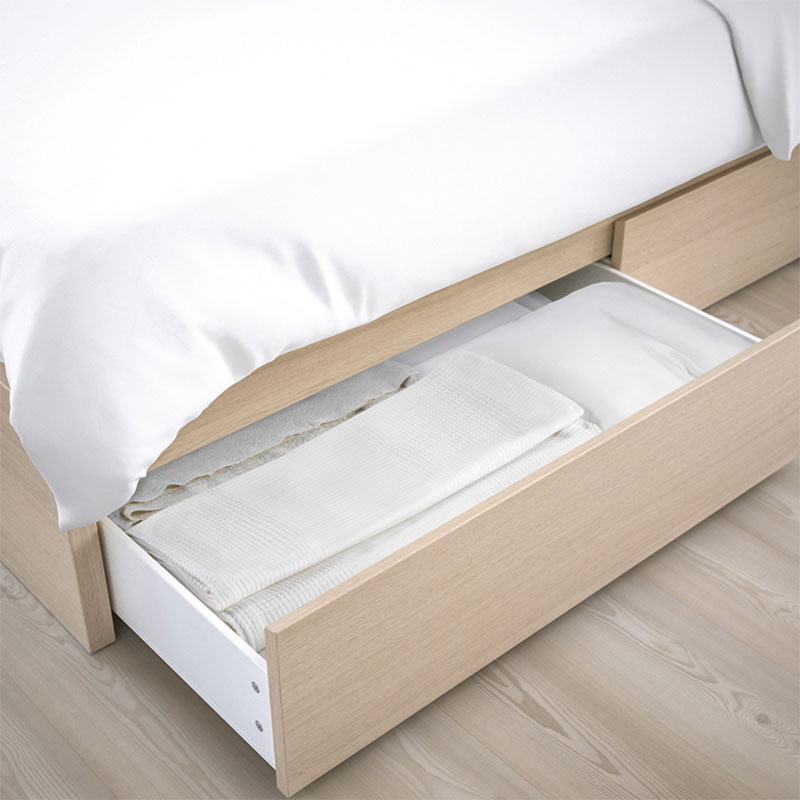 [192.009.52] MALM Bed Frame, High, W 2 Storage Boxes, White Stained Oak Veneer, Luröy